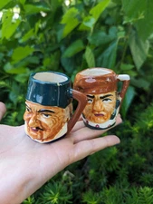 Mini Toby Mugs Two Vintage Toby Character Mugs Set of Toby Mugs Tiny Toby 