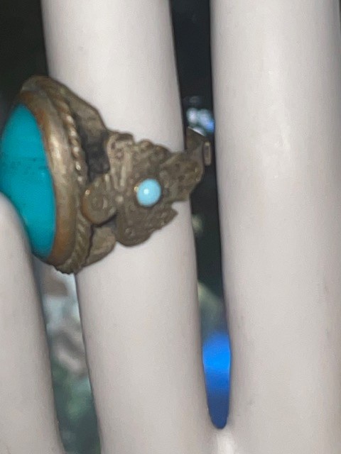 Rare very old turquoise eagle native american ring - image 3