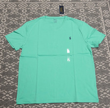 New Polo Ralph Lauren Men's V-Neck T-Shirt Tee - LARGE - Green with Blue Logo