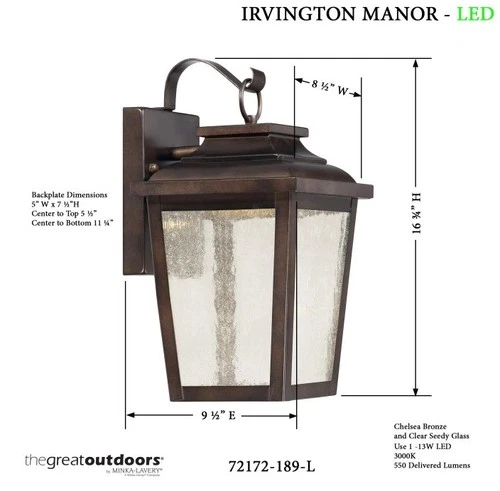 The Great Outdoors 72172-189-L Irvington Manor 17" Tall 13w LED - Chelesa Bronze - Picture 2 of 7