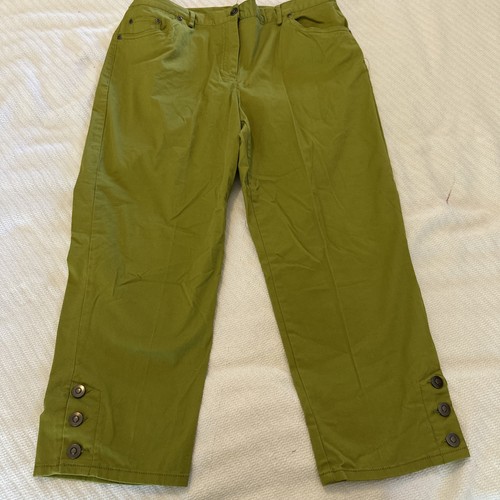 Ruby Rd Favorites Lime Green High Rise Elastic Side Capri Pants Size 12