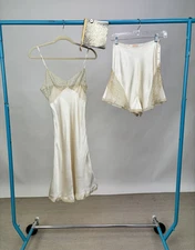Antique 1930s Wedding Lingerie Set Slip Dress Tap Pants Satin Something Old Book