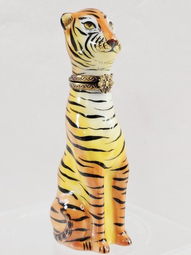 Limoges Peint Main Marque Deposee Porcelain Trinket Pill Box Striped Tiger Vtg - Picture 4 of 16