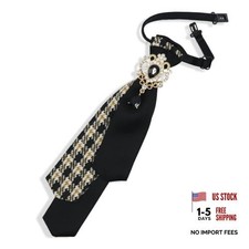 Rhinestone Ties for Women, Pre-tied Womens Tie Adjustable Neck Tie Black