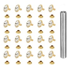 80pcs Crystal Rivets 12mm Rhinestone Stud with Installation Tool, Gold White