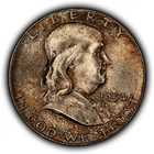 1954 50c Franklin Silver Half Dollar - Colorful Original Toning - UNC - H3818