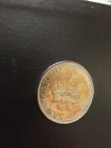 San Marino 1975 500 Lire Silver Coin Rainbow Toned.