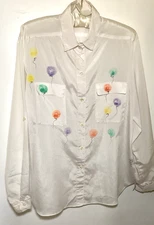 Vintage ALL HOURS Paris Milan Ladies Size L Blouse/White, Pastel Balloons