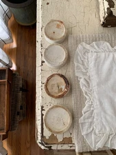 VINTAGE Antique IRONSTONE BUTTER PAT 2.75” slab Chunky STAINING FARMHOUSE Riser