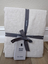 NEW ELM WEST DUVET COVER FULL QUEEN EUROPEAN FLAX LINEN GREY SHEET SET