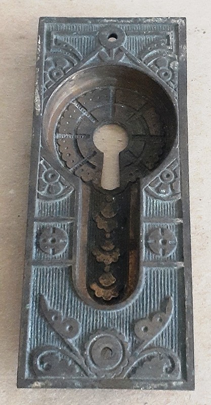 Antique Bronze keyhole Escutcheon Plate 1800s