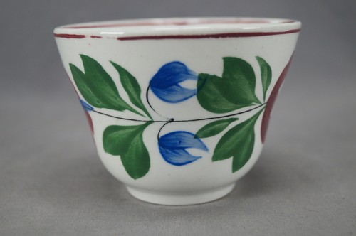 Adams Rose Type Hand Enameled Red Rose & Blue Floral Ironstone Tea Bowl C1850s C - Picture 2 of 7