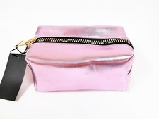 NEW KENSIE HOME METALLIC PINK NYLON,LARGE GOLD ZIP,TRAVEL POUCH,COSMETIC BAG