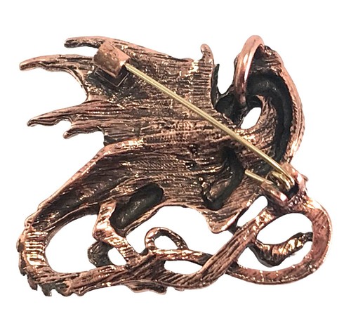 Antiqued Copper Tone Dragon Brooch Pin Pendant with Pink Purple Rhinestones Goth - Picture 3 of 3