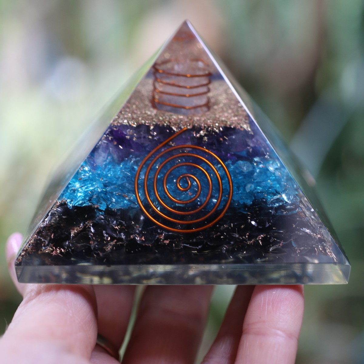 Elite Shungite, Blue Onyx, Amethyst Orgone Pyramid 75mm EMF 5G