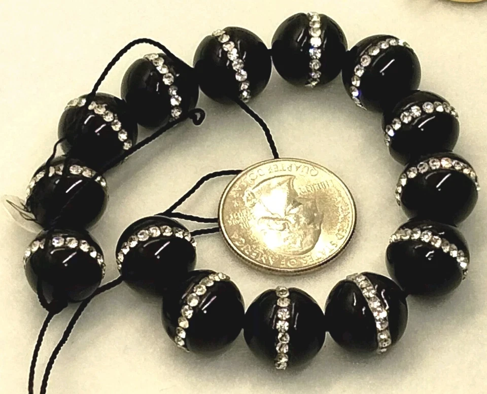 Full Inlay Faceted SWAROVSKI Crystals 12.7mm Black Onyx Round Focal - 1 Piece  - Image 3 of 4