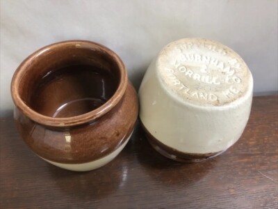 Vintage Burnham  Morrill Co Portland ME Stoneware Small Bean Pots  Lot of Two 