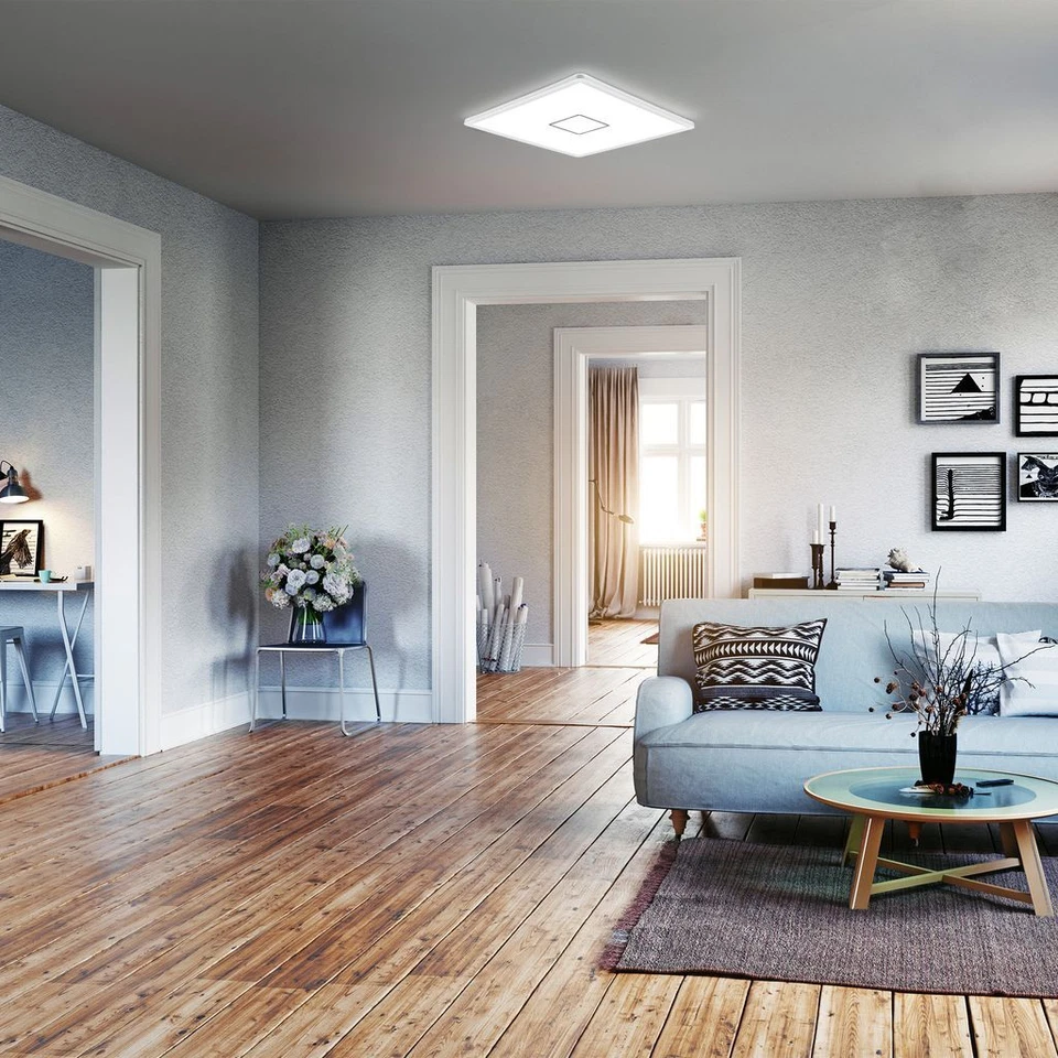 Plafonnier LED 29x29cm design carré salon 18W éclairage plafond ultra-plat blanc - Photo 3/4