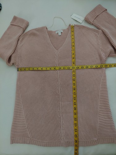Charter Club Size L Women's 100% Cotton Textured Long-Sleeve V-Neck Pink Sweater - Picture 7 of 11