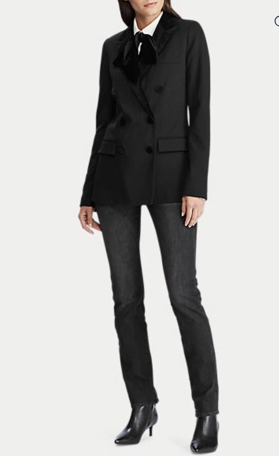 Blazer Chaqueta Esmoquin Ralph Lauren Negro Doble Botonadura Terciopelo Borde Talla 2p 17 Nuevo con Etiquetas Foto 2 de 4