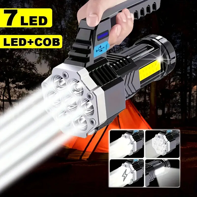 1PC High-Power 7-LED COB Flashlight Torch Rechargeable Portable Outdoor Lantern