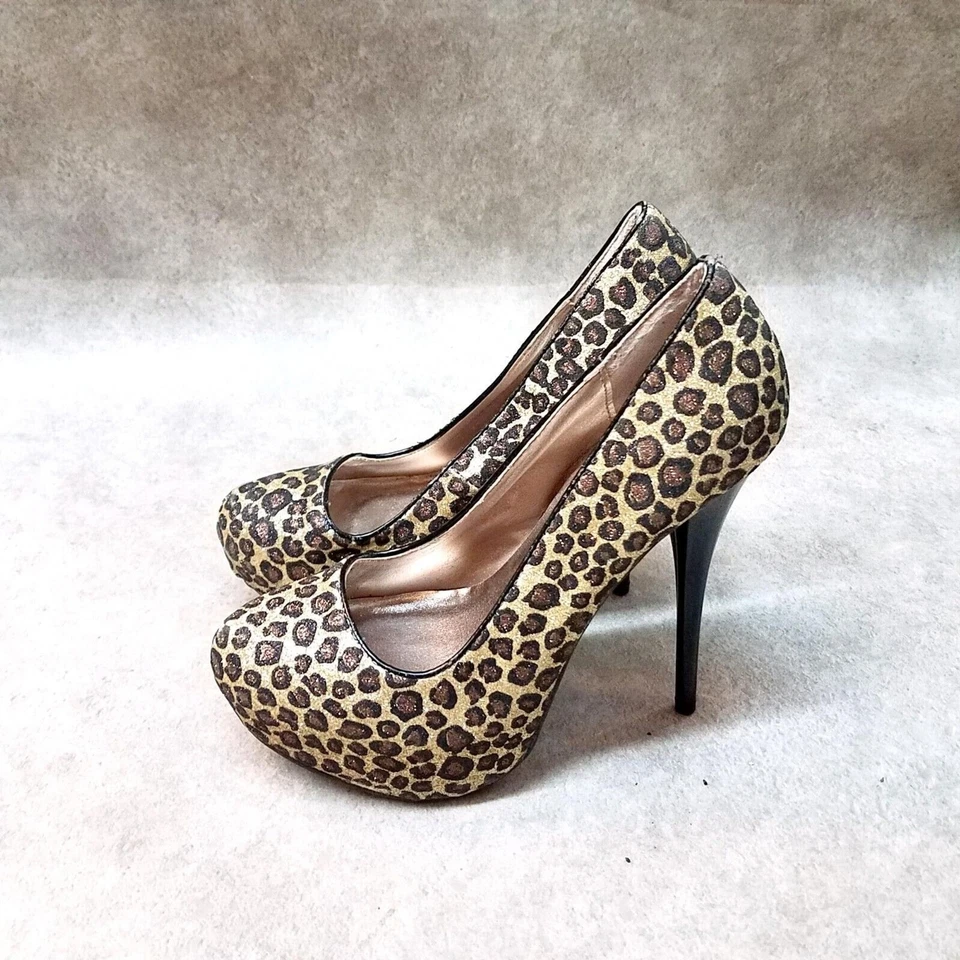 Charlotte Russe Womens Size 6 Brown Animal Print Slip On Heel Platform Pumps - Image 4 of 4