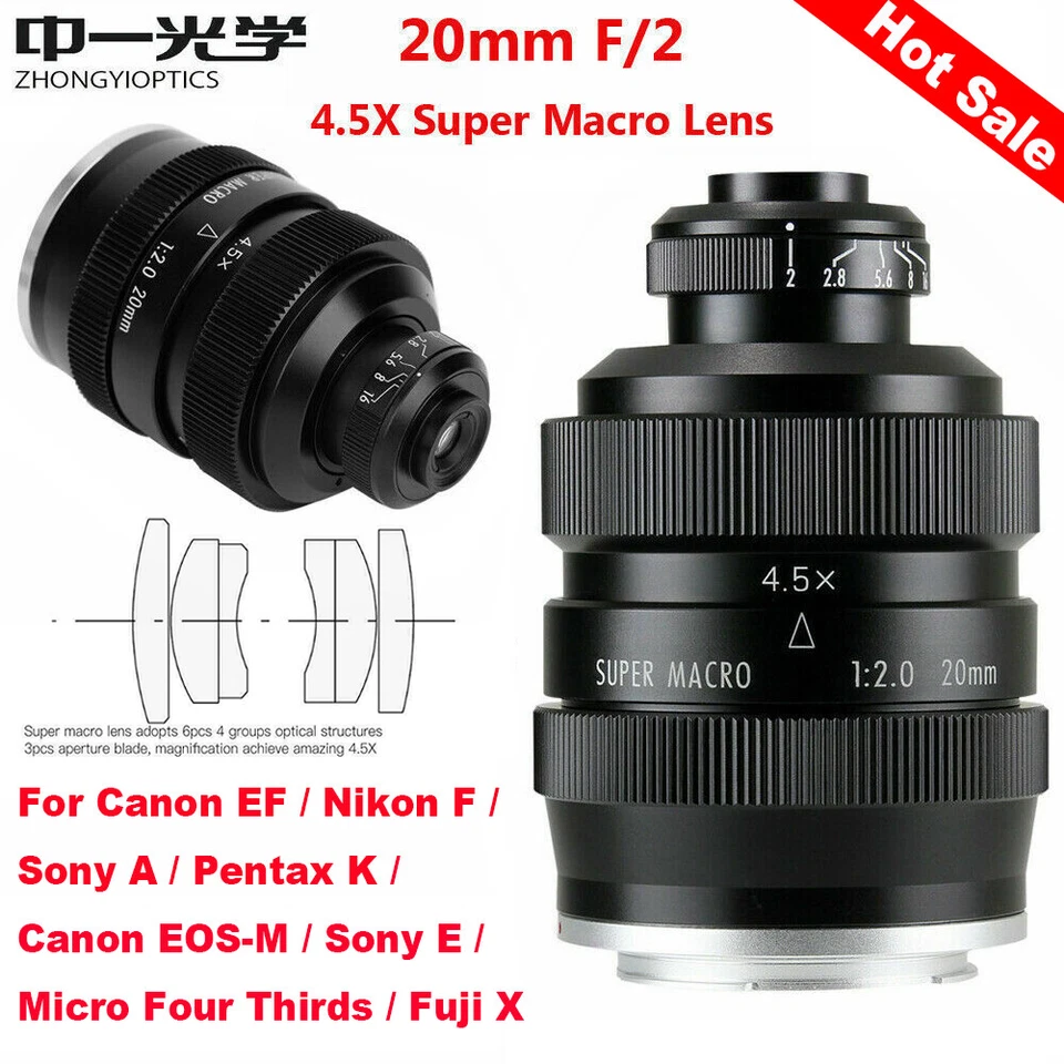 Zhongyi Mitakon 20mm f/2 4.5X Super Macro Lens for DSLR Canon Nikon Pentax Fuji