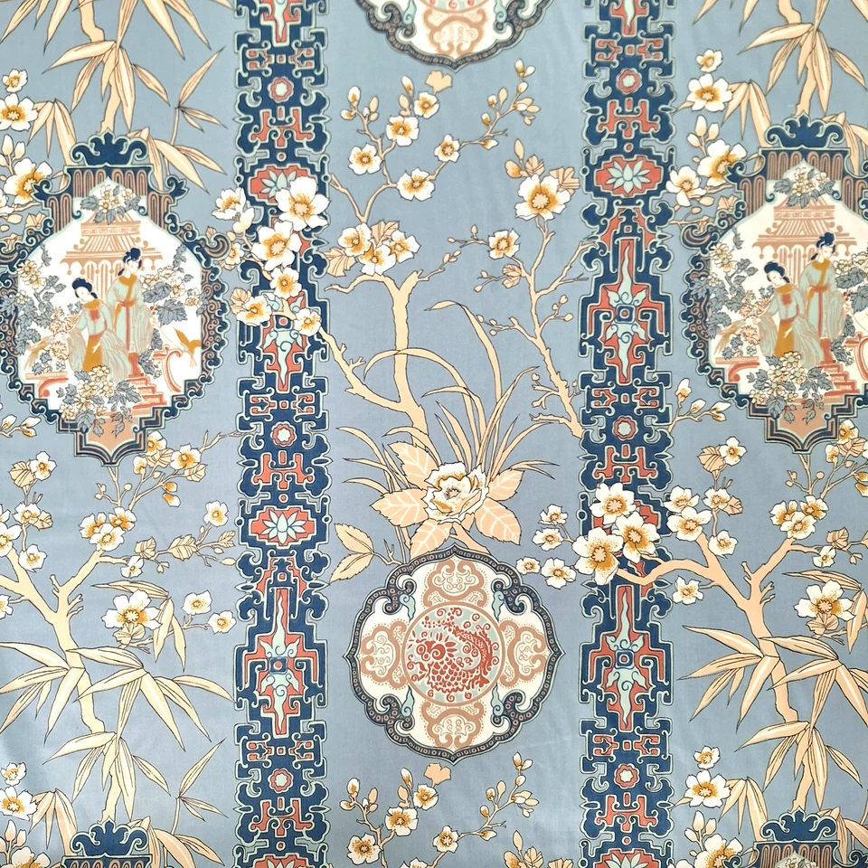 VTG Cohama Upholstery Fabric Blue Porcelain Garden Chintz Asian Chinoiserie BTY - Image 2 of 4