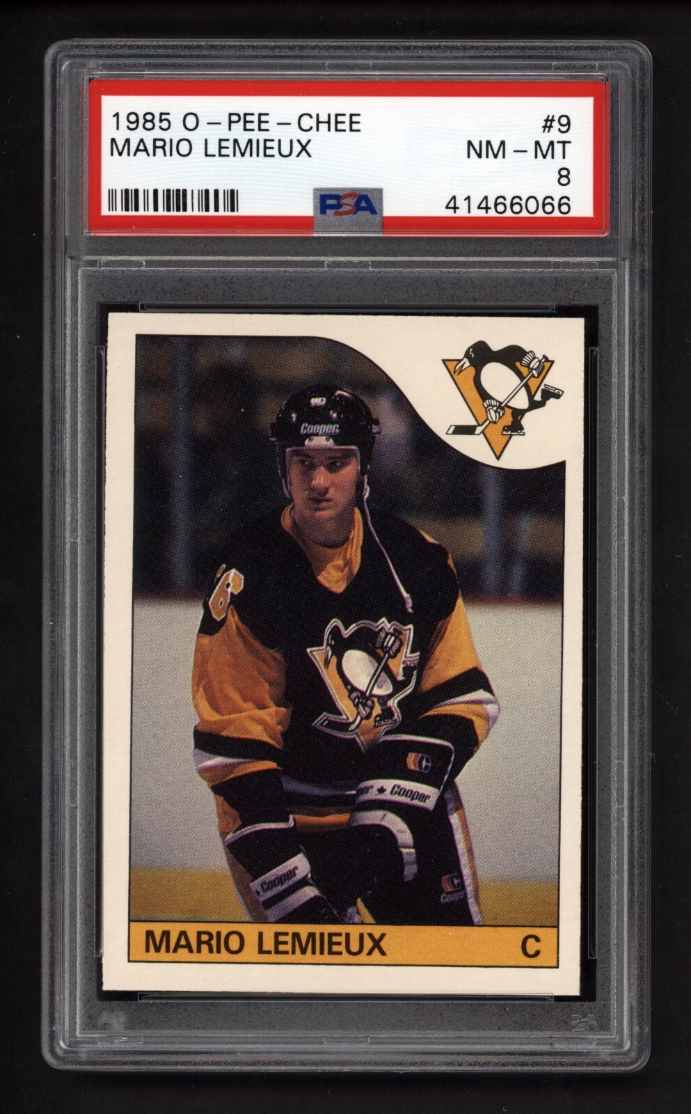 1985 OPC #9 MARIO LEMIEUX ROOKIE CARD PSA 8 NEAR MINT-MINT