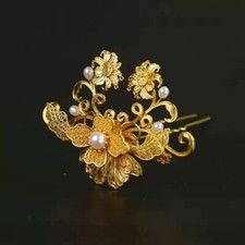 New Golden Hairpin Imitation Filigree Hair Crown Flower Hairpin Style