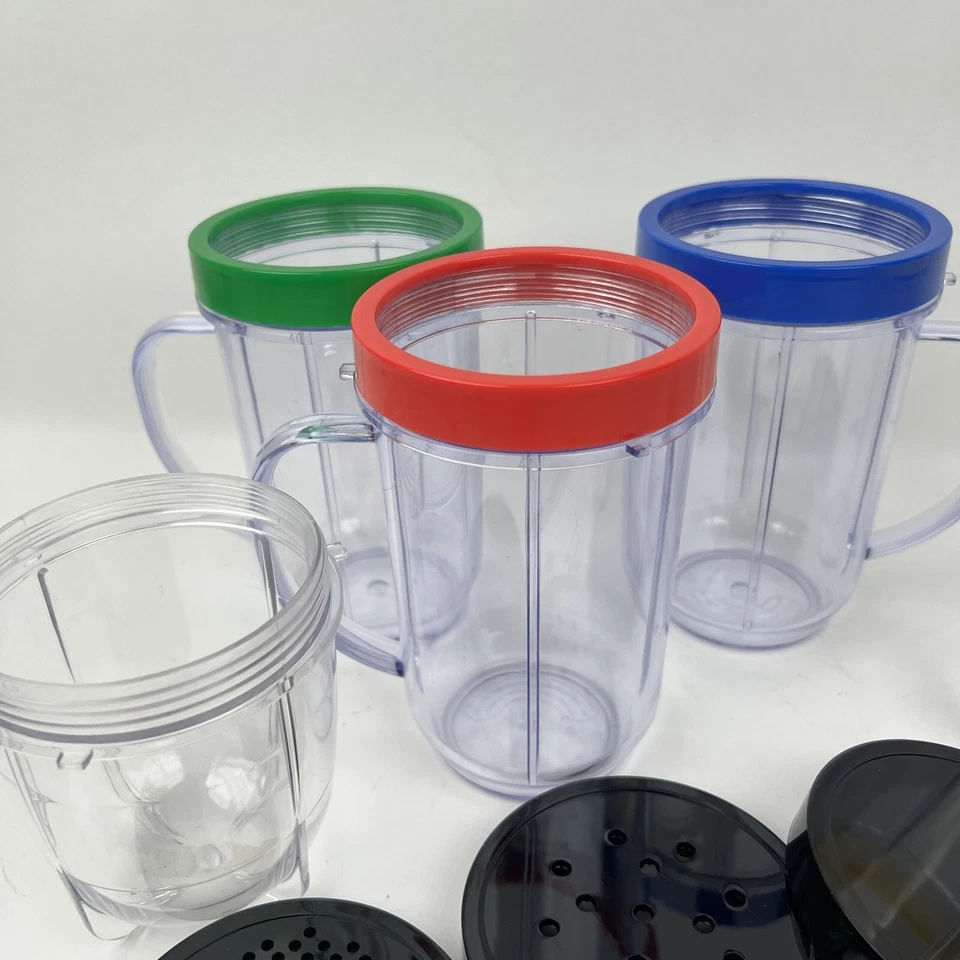 Magic Bullet Replacement Cups w/ Handles Color Rim Rings Tops Shaker 17 Pc Lot - Image 4 of 4
