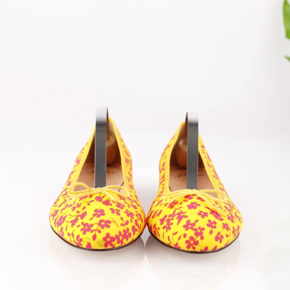 J Crew Womens Kiki Ballet Flat Size 7 Yellow Red Scuba Neon Floral Bouquet Shoe - Image 2 of 4