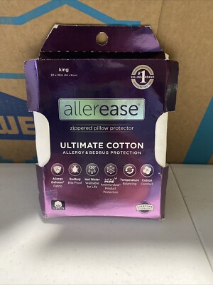AllerEase Ultimate Cotton Zippered Pillow Protector White (1) King (20''x36'') NEW