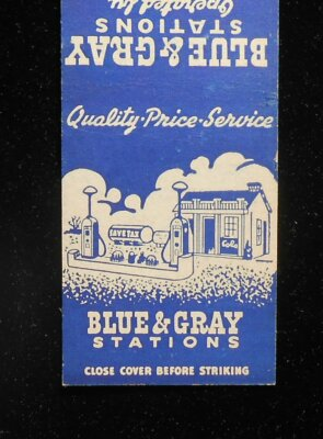 #ad 1940s Blue amp; Gray Gas Troy Ozark Highland Home Clanton Montgomery AL Matchbook $11.38