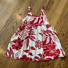 Vintage Girls Hawaiian Dress Sz 5-6 Red Floral Tropical Knit Made Hawaii Luau