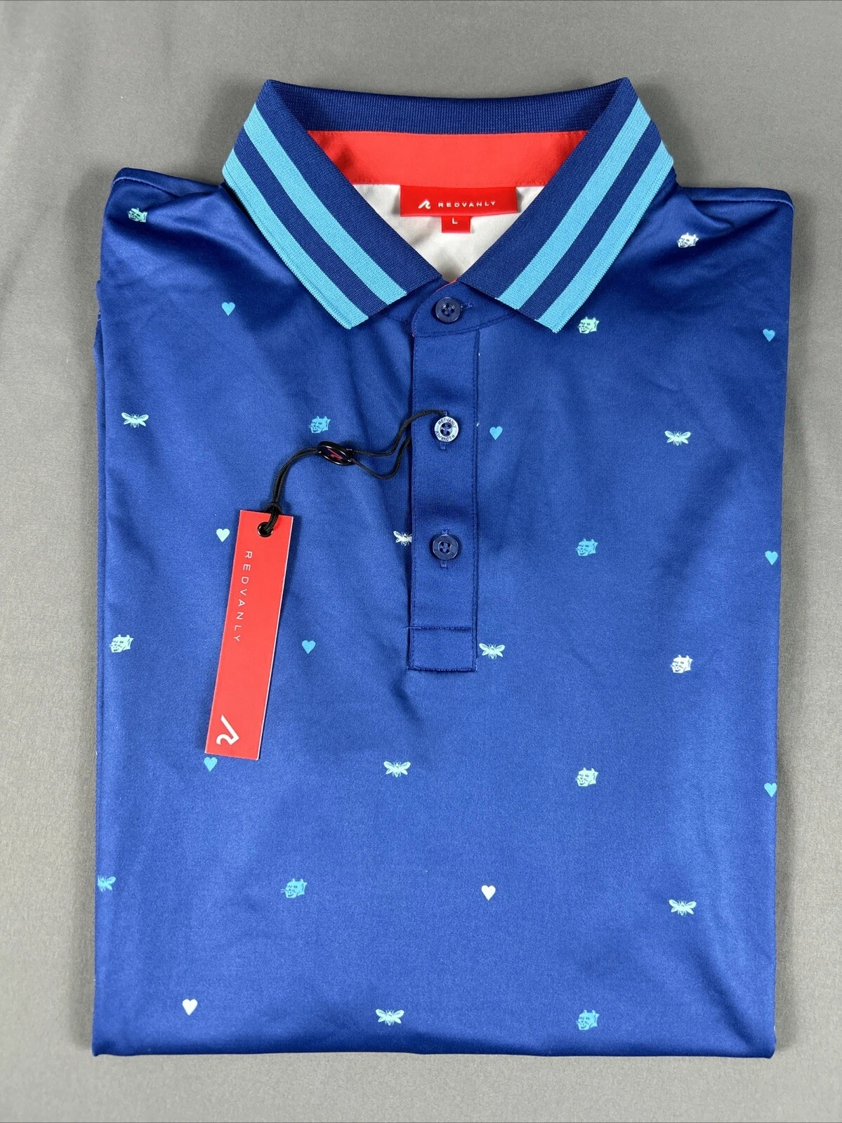 Redvanly Golf Shirt Polo Langham Print Large Blue Polyester NWT MSRP $105