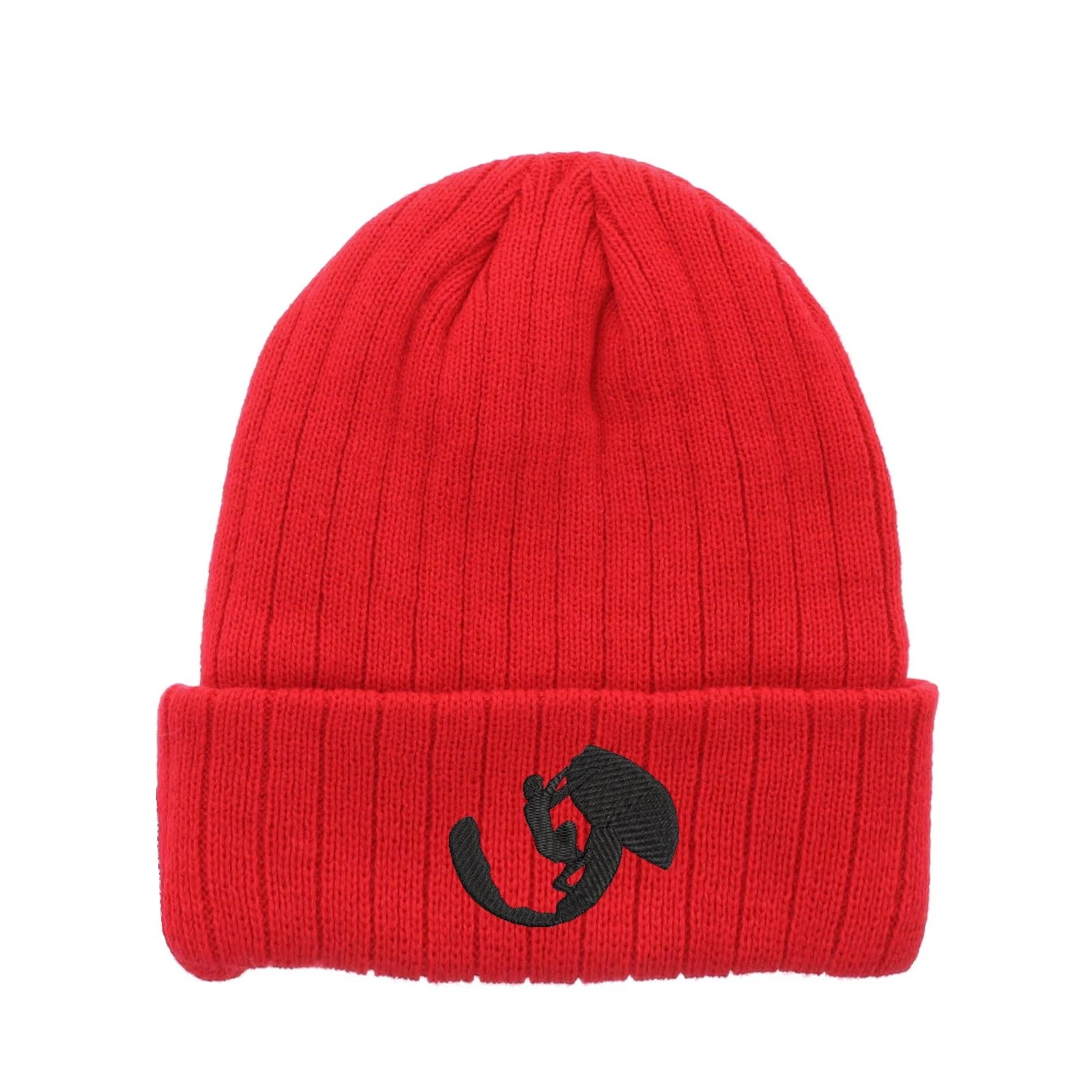 Rock climbing scene embroidered fleece beanie hat, insulated beanie hat