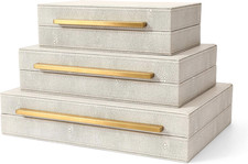 BAALTTO Kingflux Faux Ivory Shagreen Leather Set of 3 Pcs Decorative Boxes, Sto