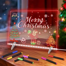 LED Note Board with 7 Colors - 13.8"X10" Acrylic Dry Erase Board with Light, 4 M