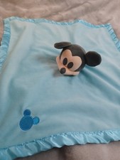 Disney Mickey Mouse Baby Blue Lovey Blanket Satin Trim 16 x 15"