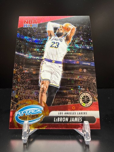 LeBron James [Disco Red Prizm] #4 2023 Panini Hoops Premium Stock Attack the Rack card