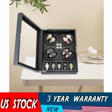 Automatic Rotation 8 Watch Winder Box w/5 Watches Display Storage Case LED Light