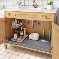 Waterproof Under Sink Mat Silicone Cabinet Protector Kitchen Bathroom Tray Gray