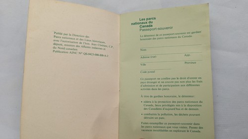 Vintage 1970's Parks Canada Souvenir Passport Parcs Nationaux Passeport - Bild 2 von 6