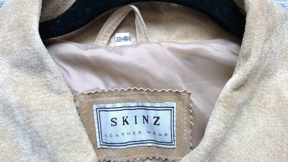Women's Vintage SKINZ Beige Suede Leather Jacket Overcoat Size 22 CG E36 - Image 2 of 4