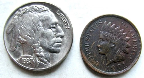 1937 Buffalo Nickel and 1901 Indian Head Cent