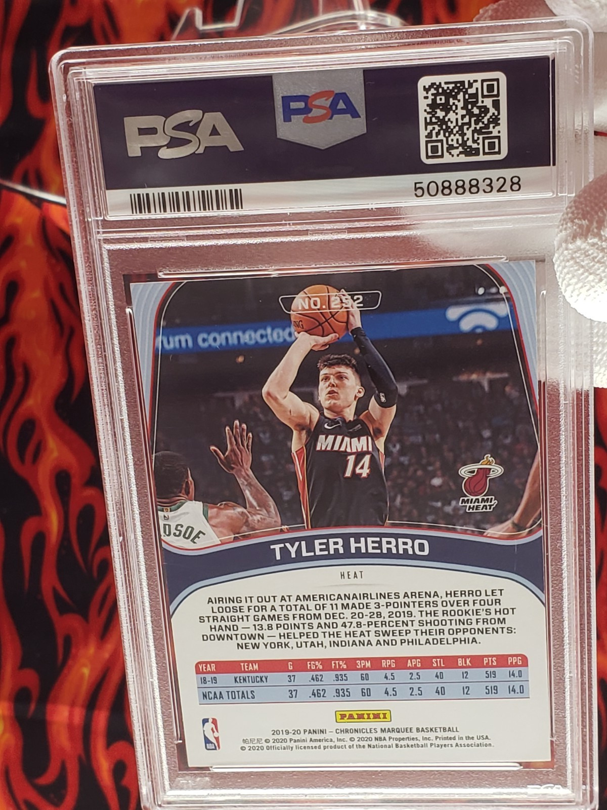 Tyler Herro 2019 Panini Marquee Chronicles 252 Rookie Basketball Card [PSA 10GM] view 3