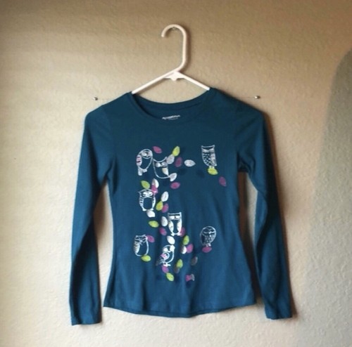 Arizona Shirt Girls Kids Teal Long Sleeve Graphic Owl Casual Top Sz Large 10-12