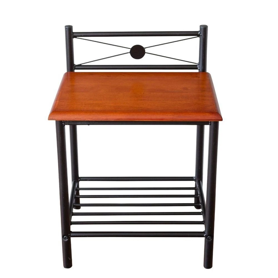 Table de chevet nuit meuble rangement en métal bois noir vintage lit Homestyle4u - Photo 3/4