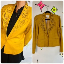 Vintage 80s Yellow Anne Beretta Lace Collar Blazer Avant Garde Cottagecore - 10